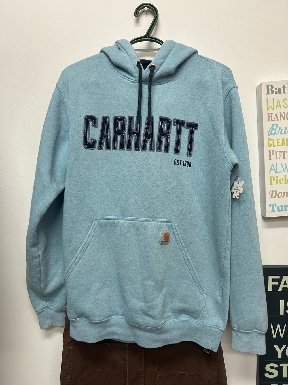 Carhartt Light Blue Pullover Hoodie with Embroidered Logo
